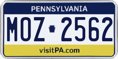 PA license plate MOZ2562