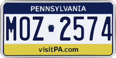 PA license plate MOZ2574