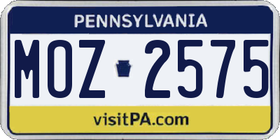 PA license plate MOZ2575