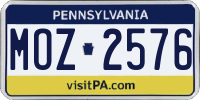 PA license plate MOZ2576