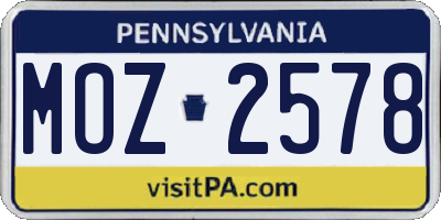 PA license plate MOZ2578