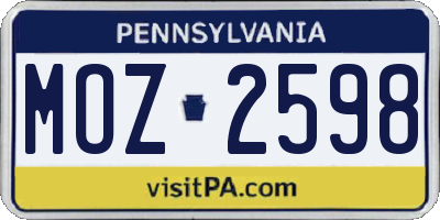 PA license plate MOZ2598