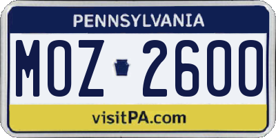 PA license plate MOZ2600