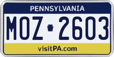 PA license plate MOZ2603