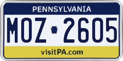 PA license plate MOZ2605