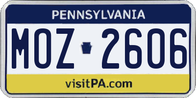 PA license plate MOZ2606