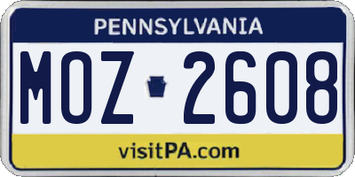 PA license plate MOZ2608