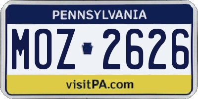 PA license plate MOZ2626