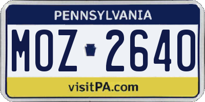 PA license plate MOZ2640
