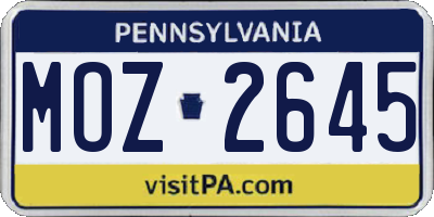 PA license plate MOZ2645