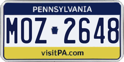 PA license plate MOZ2648