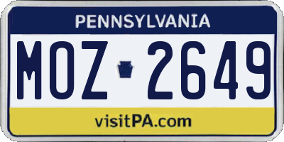 PA license plate MOZ2649