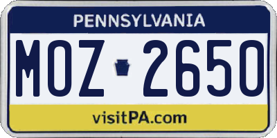 PA license plate MOZ2650