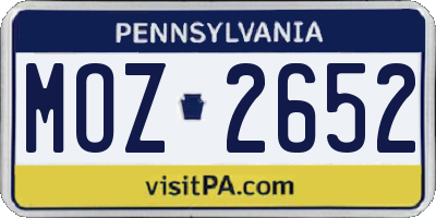 PA license plate MOZ2652