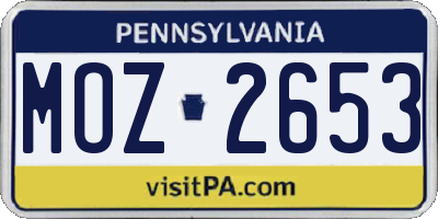 PA license plate MOZ2653