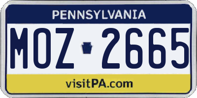 PA license plate MOZ2665