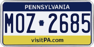 PA license plate MOZ2685