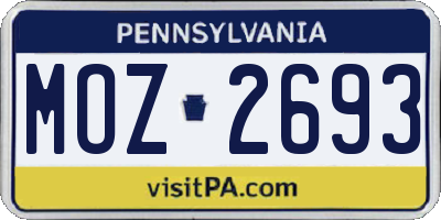 PA license plate MOZ2693
