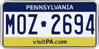 PA license plate MOZ2694