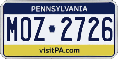 PA license plate MOZ2726