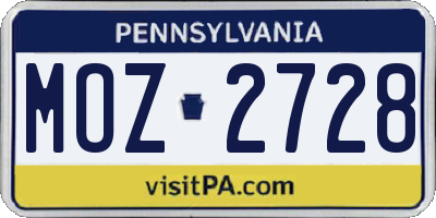 PA license plate MOZ2728