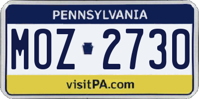 PA license plate MOZ2730