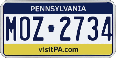 PA license plate MOZ2734