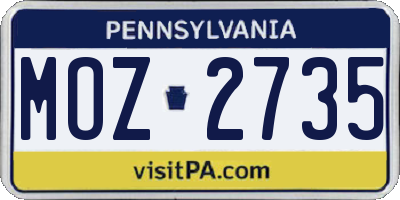 PA license plate MOZ2735