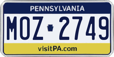 PA license plate MOZ2749