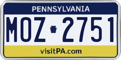 PA license plate MOZ2751