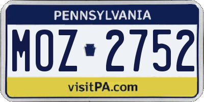 PA license plate MOZ2752