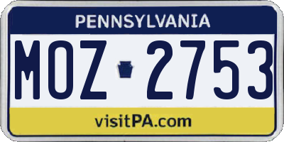 PA license plate MOZ2753