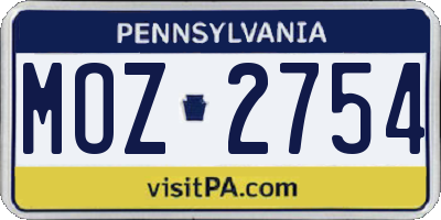 PA license plate MOZ2754