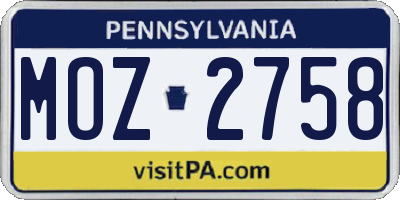 PA license plate MOZ2758
