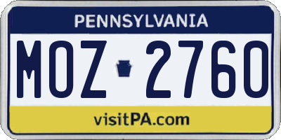 PA license plate MOZ2760