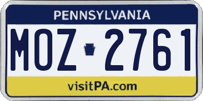 PA license plate MOZ2761