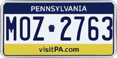 PA license plate MOZ2763
