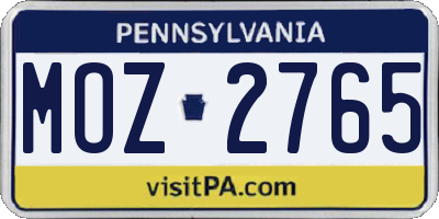PA license plate MOZ2765
