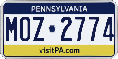 PA license plate MOZ2774