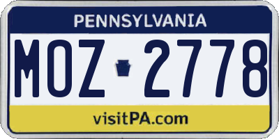 PA license plate MOZ2778