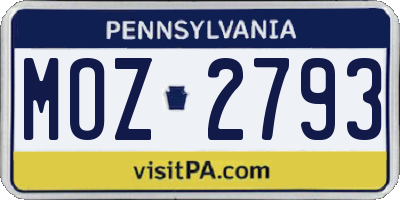 PA license plate MOZ2793