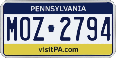 PA license plate MOZ2794
