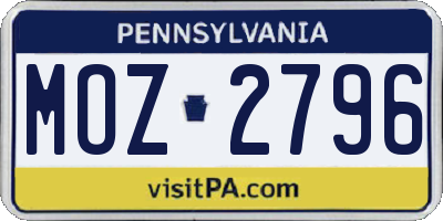 PA license plate MOZ2796