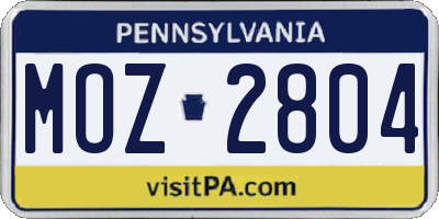 PA license plate MOZ2804