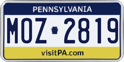 PA license plate MOZ2819
