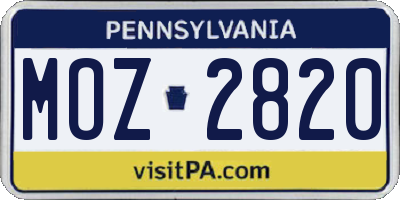 PA license plate MOZ2820