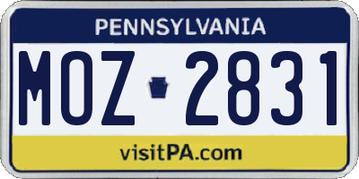 PA license plate MOZ2831