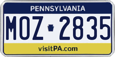 PA license plate MOZ2835