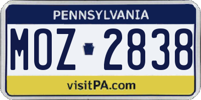 PA license plate MOZ2838