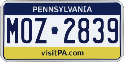 PA license plate MOZ2839